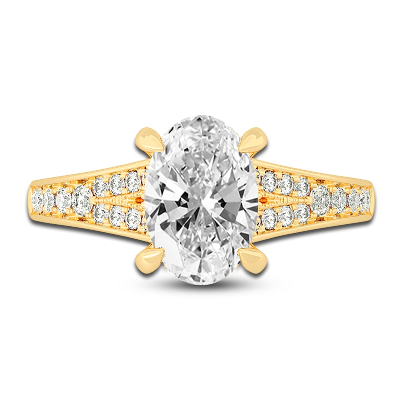 Main Image 3 of Lab-Grown Diamond Engagement Ring 2-1/3 ct tw Oval/Round 14K Yellow Gold