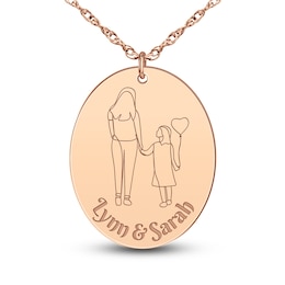 Personalized High-Polish Oval Pendant Necklace 14K Rose Gold 18&quot;