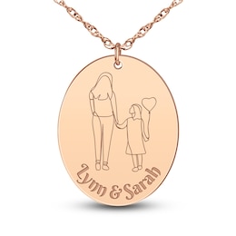 Personalized High-Polish Oval Pendant Necklace 14K Rose Gold 18"