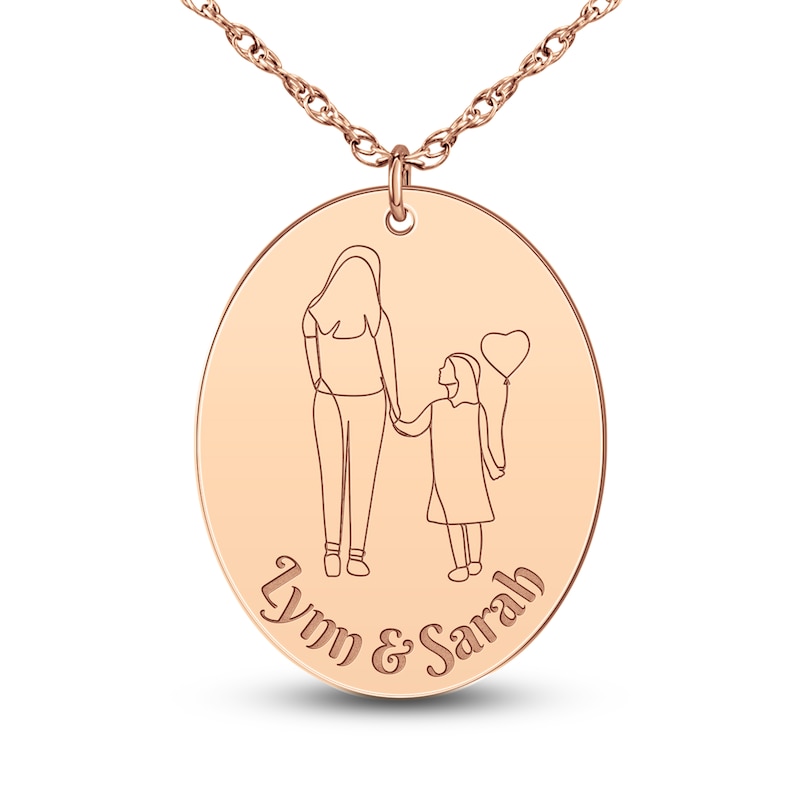 Main Image 1 of Personalized High-Polish Oval Pendant Necklace 14K Rose Gold 18"