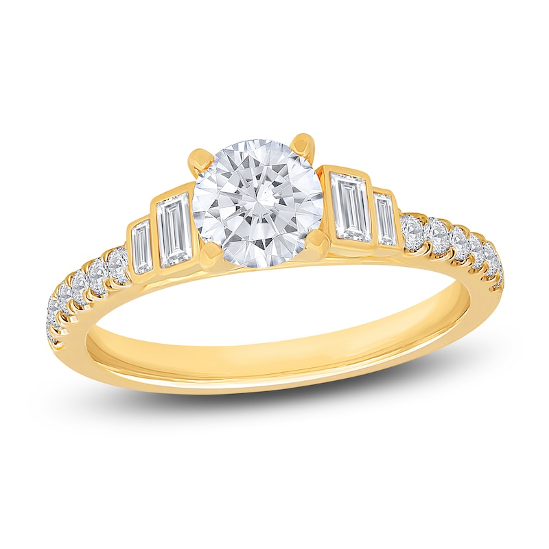 Main Image 1 of Diamond Engagement Ring 1-1/8 ct tw Round/Baguette 14K Yellow Gold