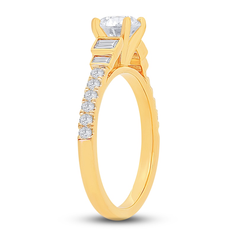 Main Image 2 of Diamond Engagement Ring 1-1/8 ct tw Round/Baguette 14K Yellow Gold