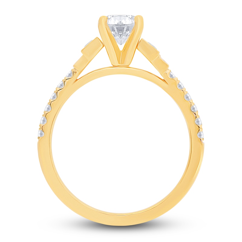 Main Image 3 of Diamond Engagement Ring 1-1/8 ct tw Round/Baguette 14K Yellow Gold
