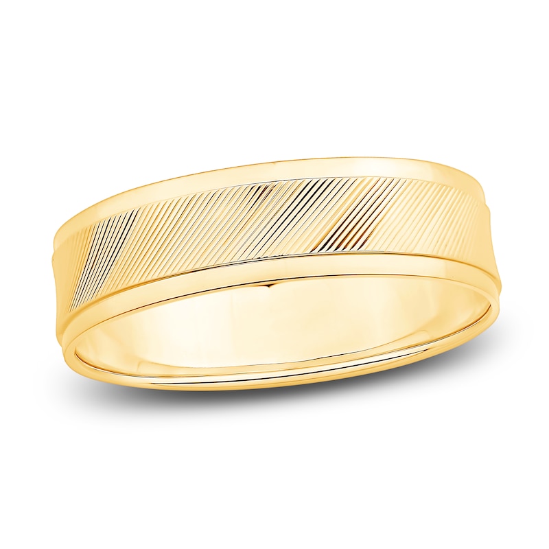 Men's Textured Wedding Band 14K Yellow Gold 6.0mm