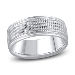 Men's Diamond-Cut Wedding Band 14K White Gold 8.0mm