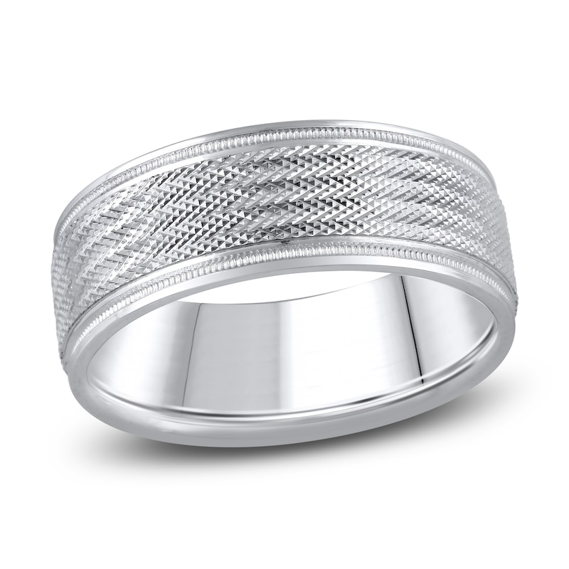 Main Image 1 of Men's Diamond-Cut Wedding Band 14K White Gold 8.0mm