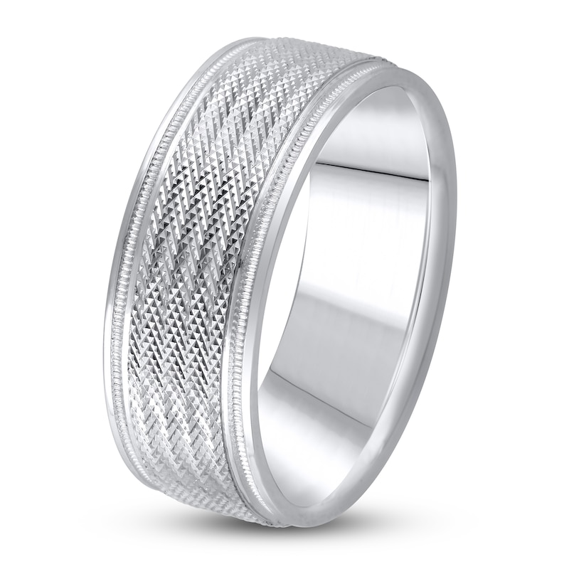 Main Image 2 of Men's Diamond-Cut Wedding Band 14K White Gold 8.0mm