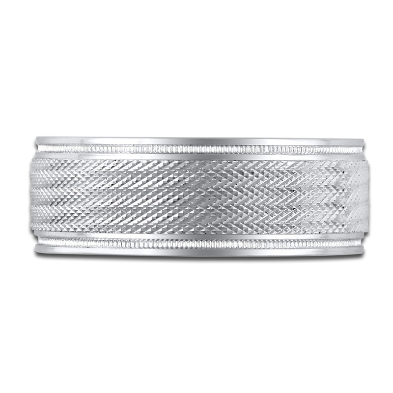 Main Image 3 of Men's Diamond-Cut Wedding Band 14K White Gold 8.0mm