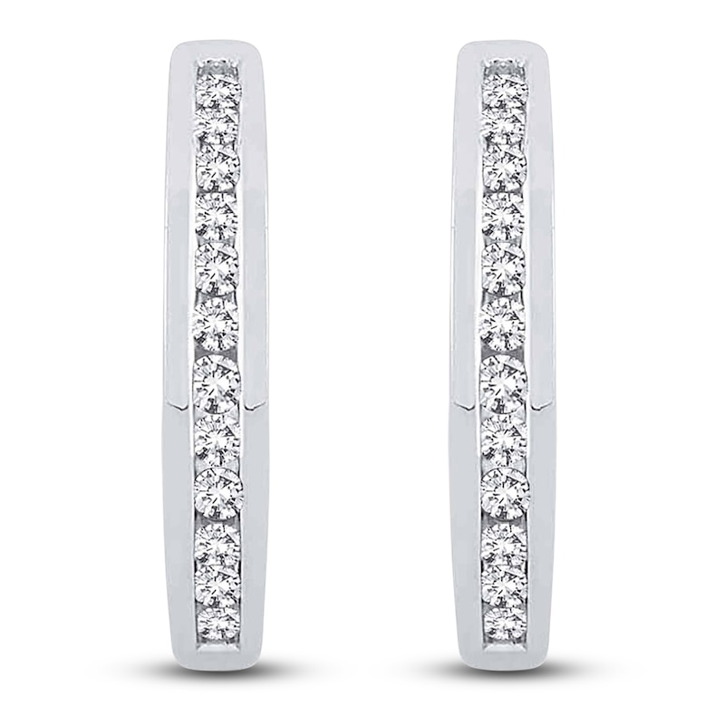 Main Image 1 of Diamond Hoop Earrings 1/4 ct tw Round 14K White Gold