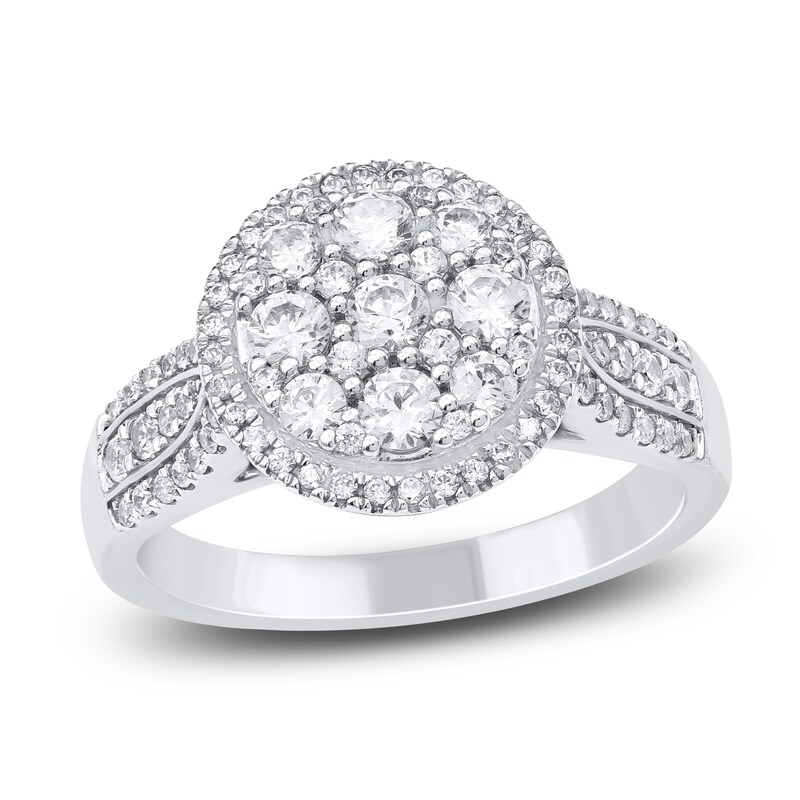 Main Image 1 of Diamond Halo Engagement Ring 1 ct tw 14K White Gold