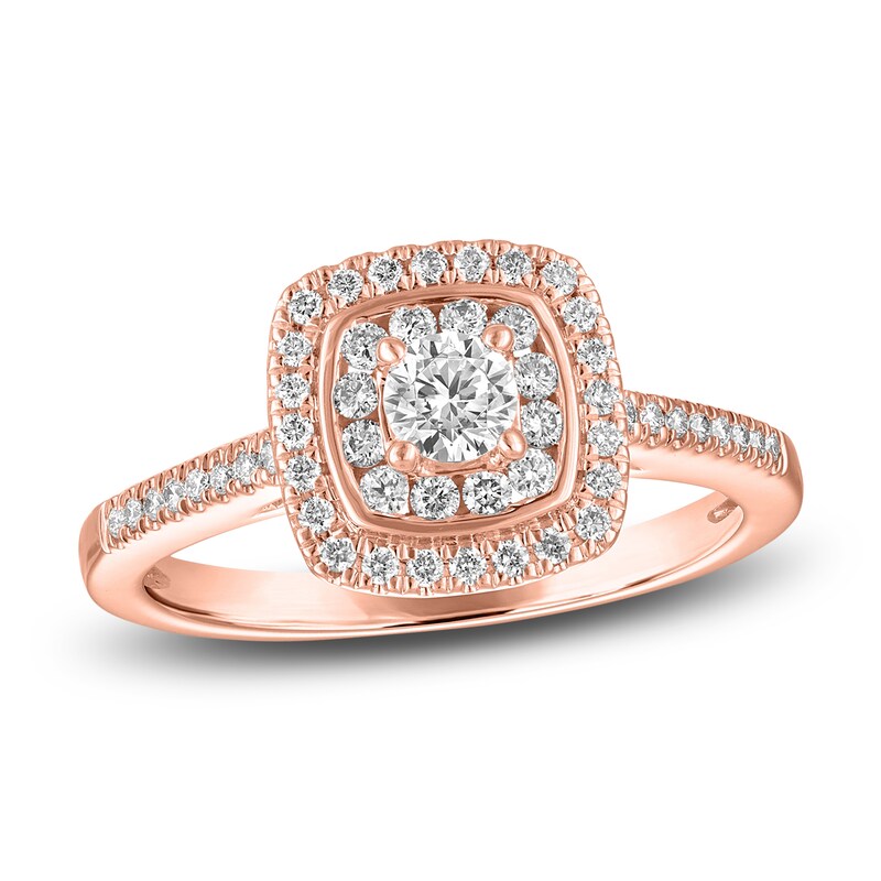 Main Image 1 of Diamond Halo Engagement Ring 1/2 ct tw 14K Rose Gold