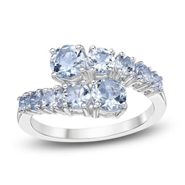 Round-cut Natural Aquamarine Ring 14K White Gold