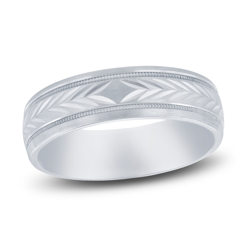 Main Image 1 of Leaf Milgrain Wedding Band 14K White Gold 6mm