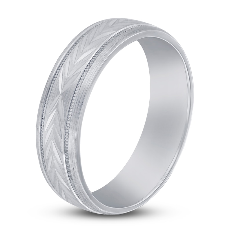 Main Image 2 of Leaf Milgrain Wedding Band 14K White Gold 6mm