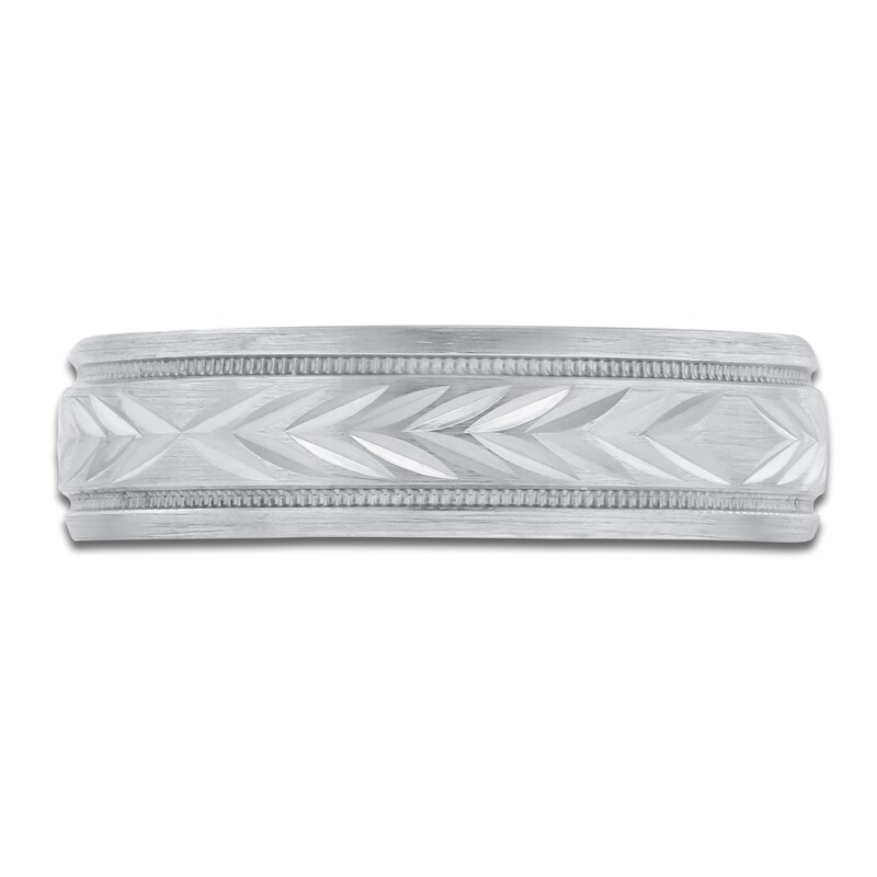 Main Image 3 of Leaf Milgrain Wedding Band 14K White Gold 6mm
