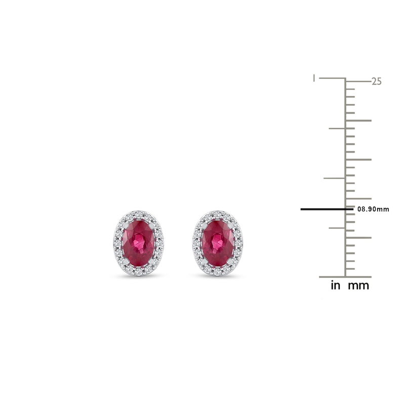 Oval-Cut Natural Ruby & Diamond Earrings 1/6 ct tw 14K White Gold