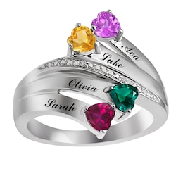 Heart Birthstone Family & Mother's Ring (1-4 Stones and 2-4 Lines)