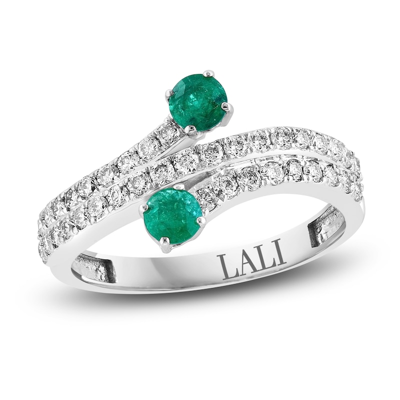 LALI Jewels Natural Emerald & Diamond Ring 1/2 ct tw 14K White Gold
