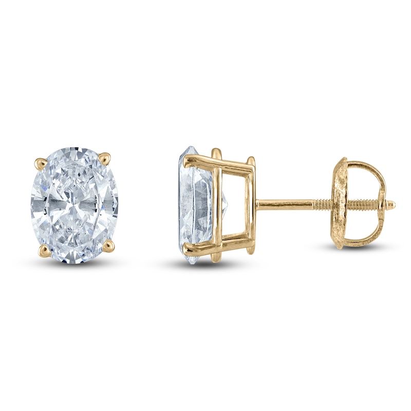 Main Image 1 of Oval-Cut Lab-Grown Diamond Solitaire Stud Earrings 1-1/4 ct tw 14K Yellow Gold (F/SI2)