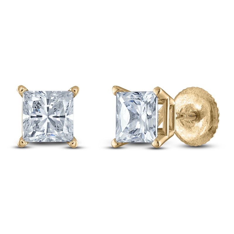 Main Image 2 of Princess-Cut Lab-Grown Diamond Solitaire Stud Earrings 1-1/2 ct tw 14K Yellow Gold (F/SI2)