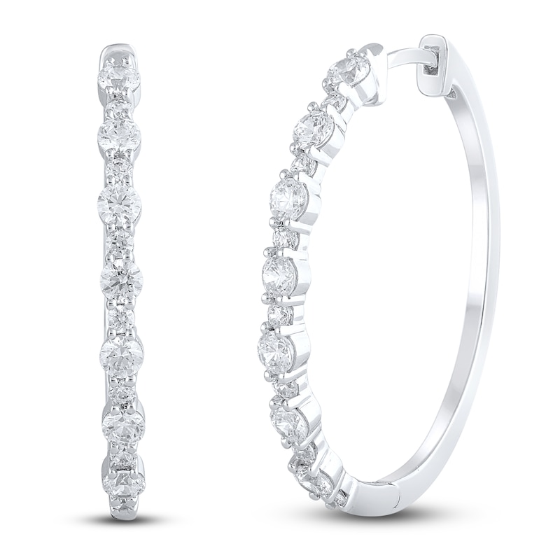Main Image 2 of Diamond Hoop Earrings 1-1/2 ct tw 14K White Gold