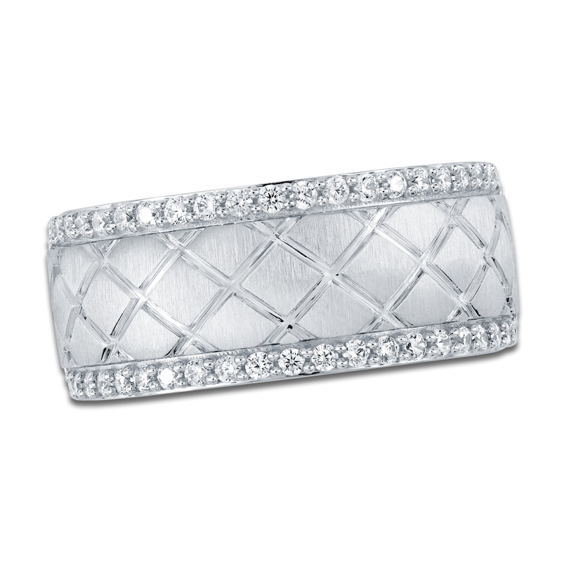 Main Image 1 of Men's Certified Diamond Checkered Wedding Band 1/2 ct tw 14K White Gold