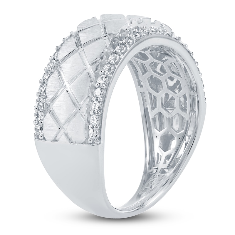 Main Image 2 of Men's Certified Diamond Checkered Wedding Band 1/2 ct tw 14K White Gold