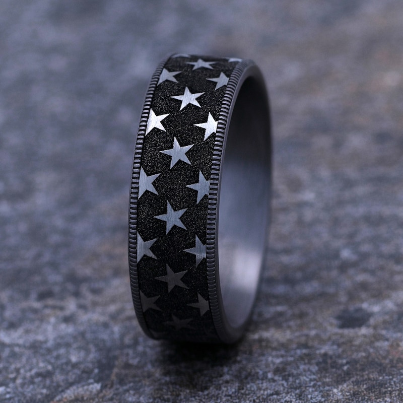 Main Image 4 of Men's Star Pattern Wedding Band Tantalum & Titanium