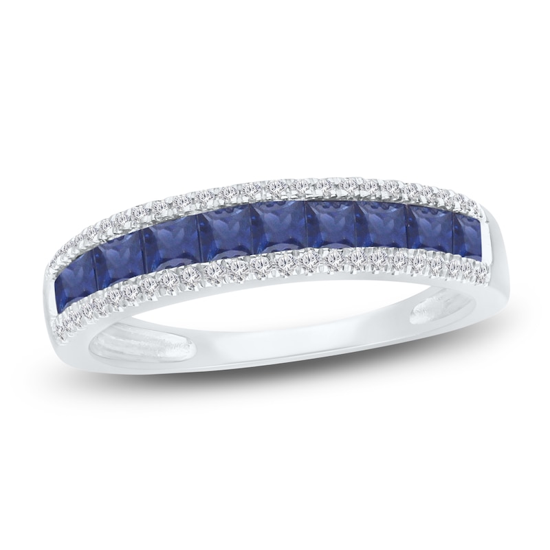 Main Image 1 of Kallati Square-Cut Natural Blue Sapphire & Diamond Ring 1/8 ct tw 14K White Gold
