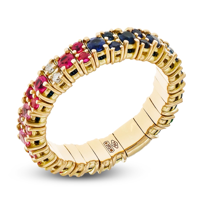 Main Image 2 of ZYDO Diamond & Natural Multi-Gemstone Stretch Ring 1/15 ct tw 18K Yellow Gold