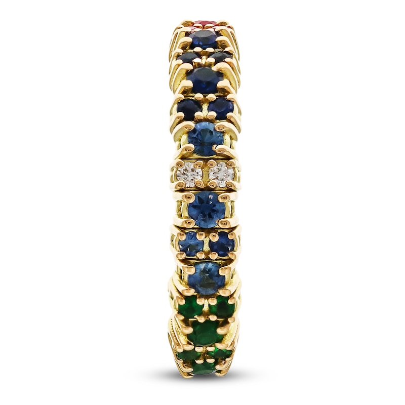 Main Image 3 of ZYDO Diamond & Natural Multi-Gemstone Stretch Ring 1/15 ct tw 18K Yellow Gold
