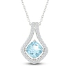 Thumbnail Image 1 of Cushion-Cut Natural Aquamarine & White Lab-Created Sapphire Halo Necklace Sterling Silver 18"