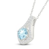 Thumbnail Image 2 of Cushion-Cut Natural Aquamarine & White Lab-Created Sapphire Halo Necklace Sterling Silver 18"