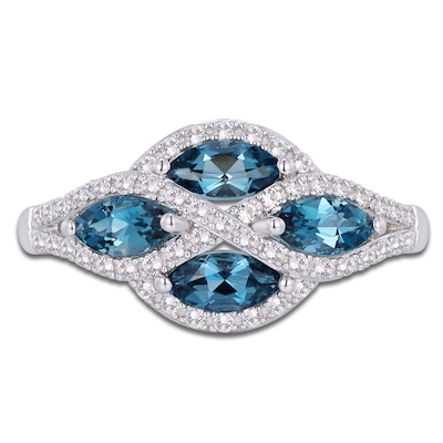 Marquise-Cut Natural London Blue Topaz White Lab-Created