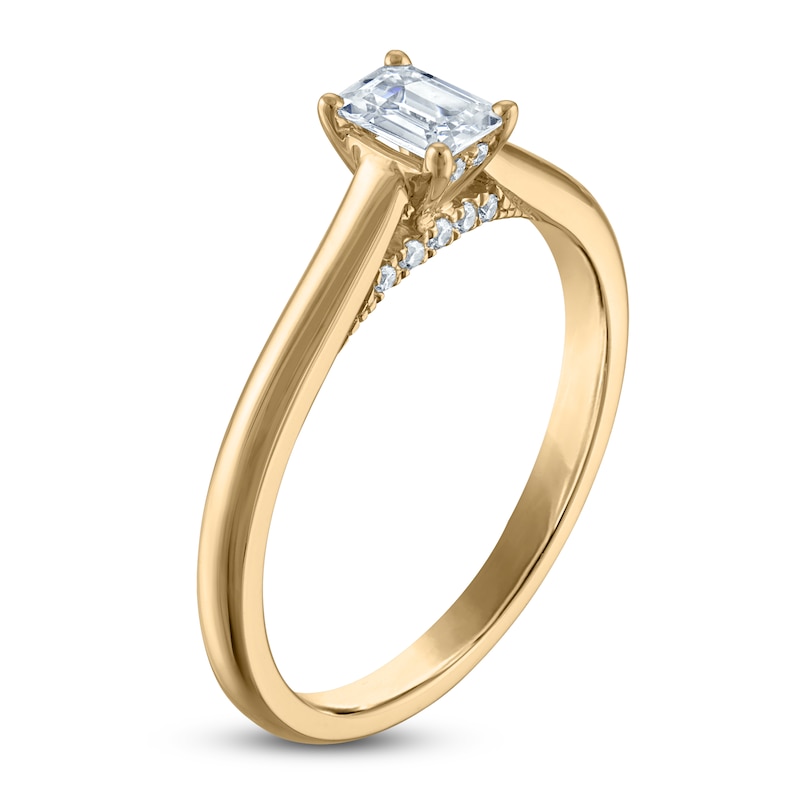 Main Image 2 of Emerald-Cut Lab-Grown Diamond Solitaire Plus Engagement Ring 1/2 ct tw 18K Yellow Gold (VS2/F)