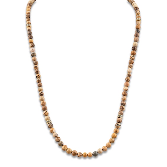 1933 by Esquire Men's Natural Jasper Bead Necklace 18K Yellow Gold-Plated Sterling Silver 26"