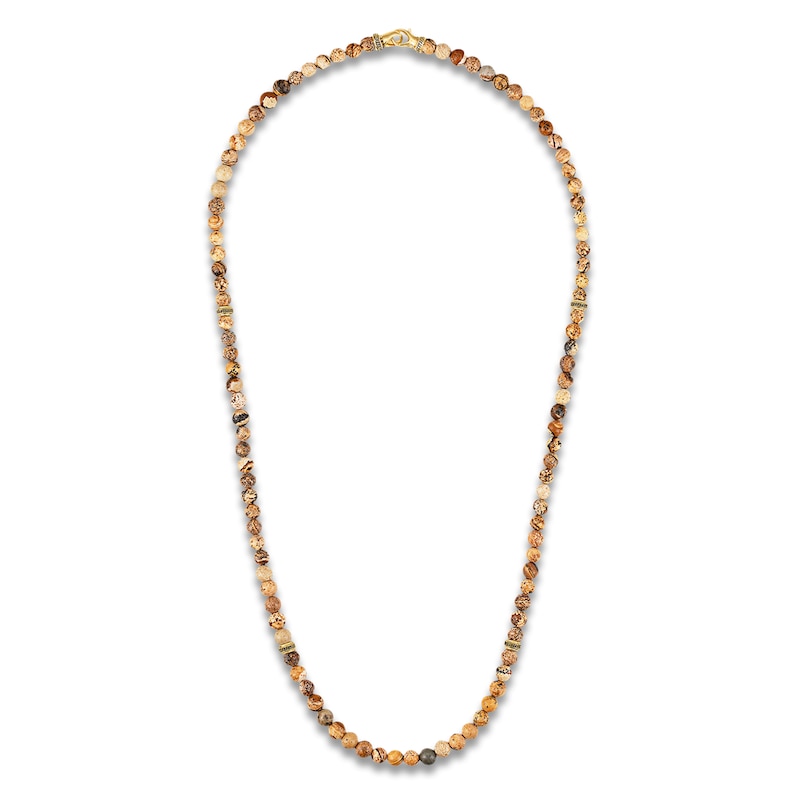 Main Image 2 of 1933 by Esquire Men's Natural Jasper Bead Necklace 18K Yellow Gold-Plated Sterling Silver 26"