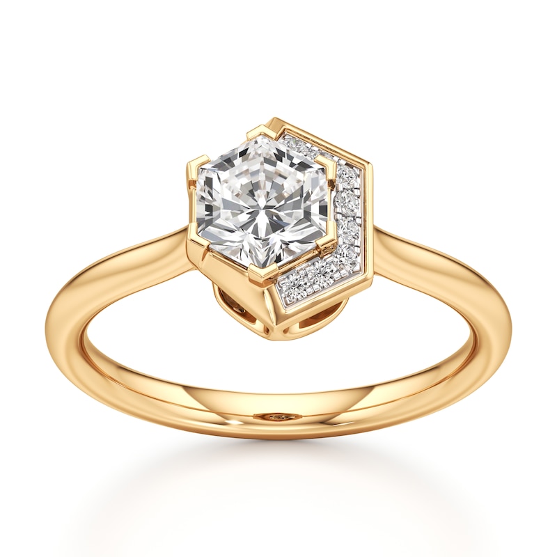 Main Image 1 of J'Lure Hexagon Brilliant-Cut Lab-Grown Diamond Half-Halo Engagement Ring 1 ct tw 18K Yellow Gold
