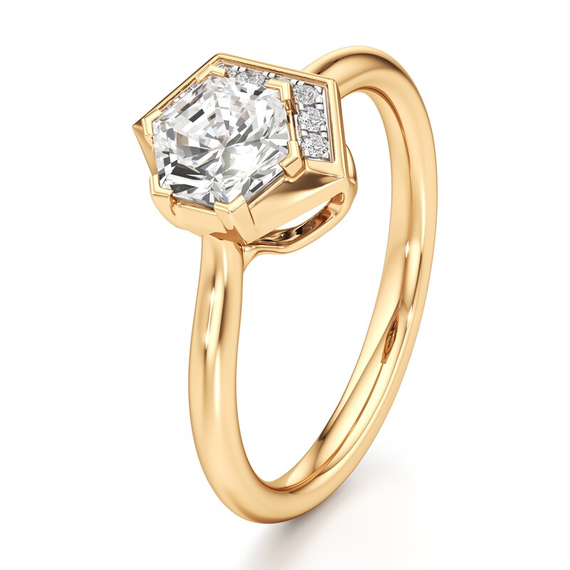 Main Image 4 of J'Lure Hexagon Brilliant-Cut Lab-Grown Diamond Half-Halo Engagement Ring 1 ct tw 18K Yellow Gold