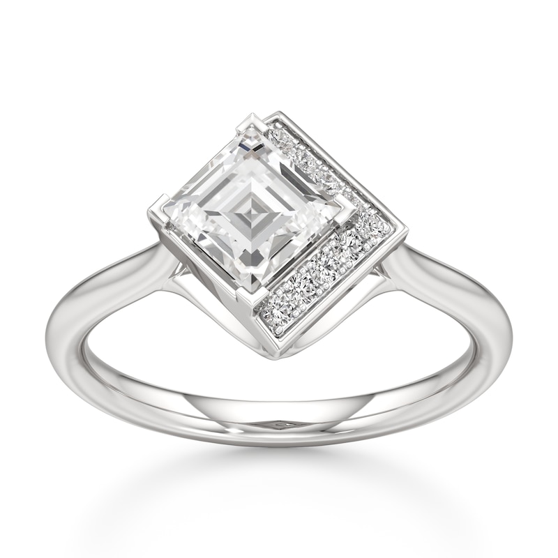 Main Image 1 of J'Lure Carre Step-Cut Lab-Grown Diamond Half-Halo Engagement Ring 1 ct tw 18K White Gold