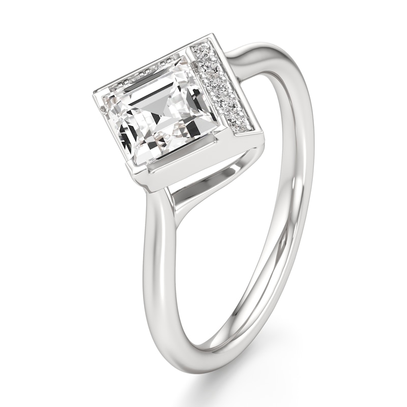 Main Image 4 of J'Lure Carre Step-Cut Lab-Grown Diamond Half-Halo Engagement Ring 1 ct tw 18K White Gold