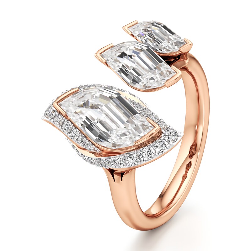 Main Image 4 of J'Lure Leaf Step-Cut Lab-Grown Diamond Engagement Ring 3-3/4 ct tw 18K Rose Gold