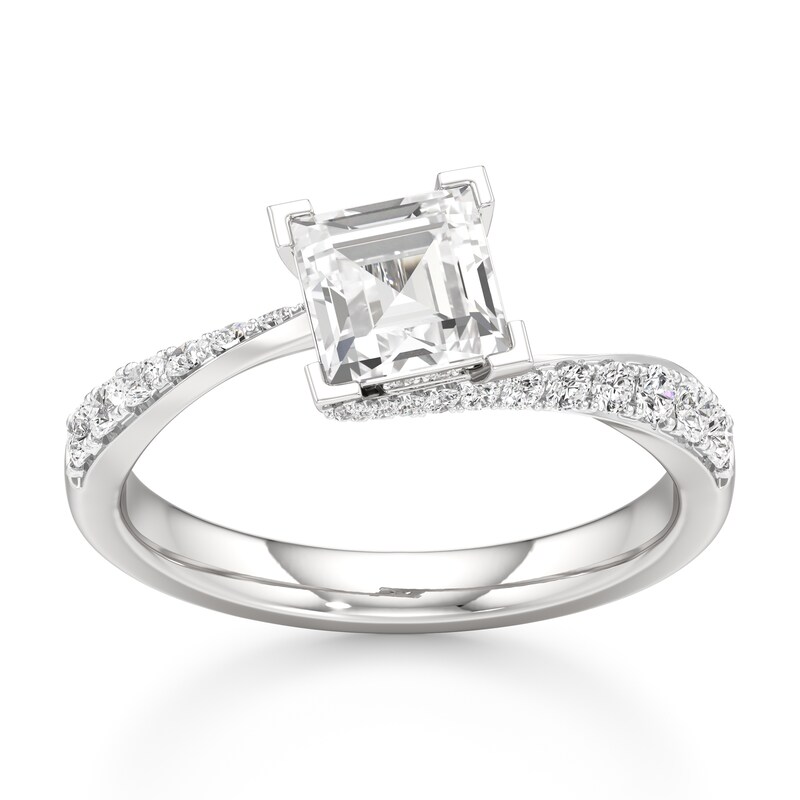 Main Image 1 of J'Lure Carre Step-Cut Lab-Created Diamond Bypass Engagement Ring 1-1/3 ct tw 18K White Gold