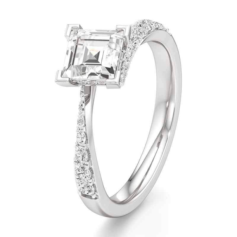 Main Image 4 of J'Lure Carre Step-Cut Lab-Created Diamond Bypass Engagement Ring 1-1/3 ct tw 18K White Gold