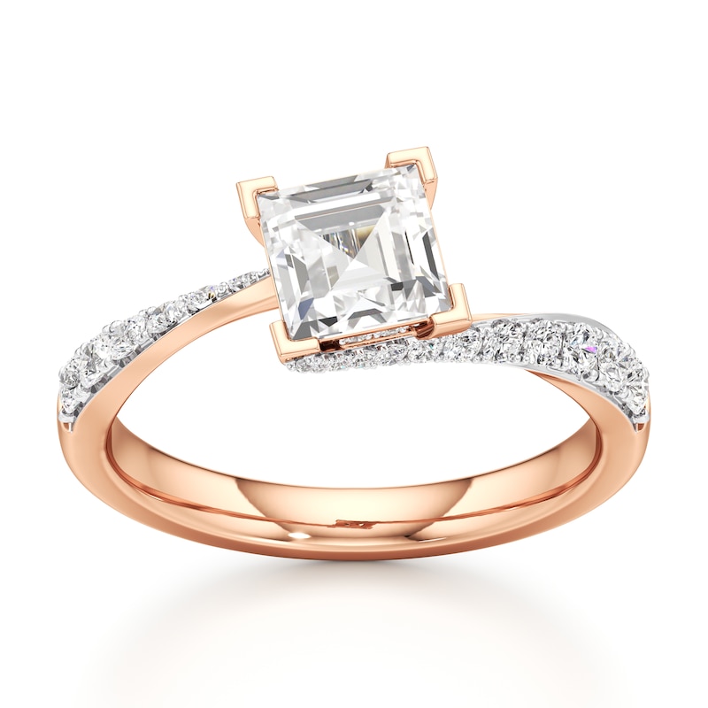 Main Image 1 of J'Lure Carre Step-Cut Lab-Grown Diamond Bypass Engagement Ring 1-1/3 ct tw 18K Rose Gold