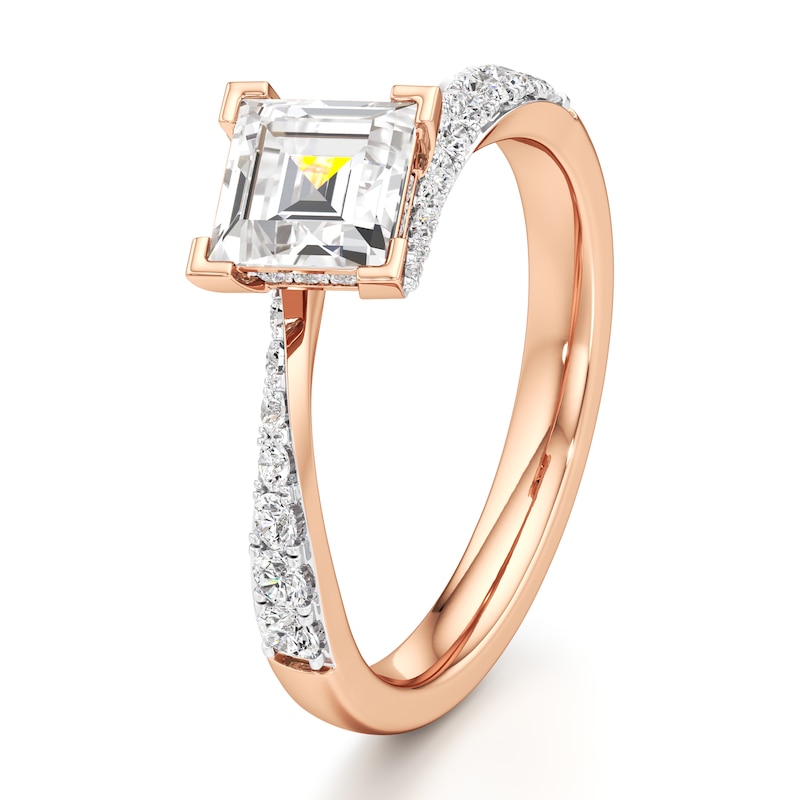 Main Image 4 of J'Lure Carre Step-Cut Lab-Grown Diamond Bypass Engagement Ring 1-1/3 ct tw 18K Rose Gold