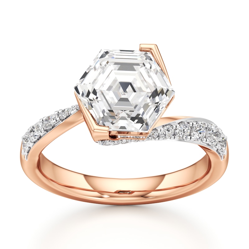 Main Image 1 of J'Lure Hexagon Step-Cut Lab-Grown Diamond Bypass Engagement Ring 3-3/8 ct tw 18K Rose Gold