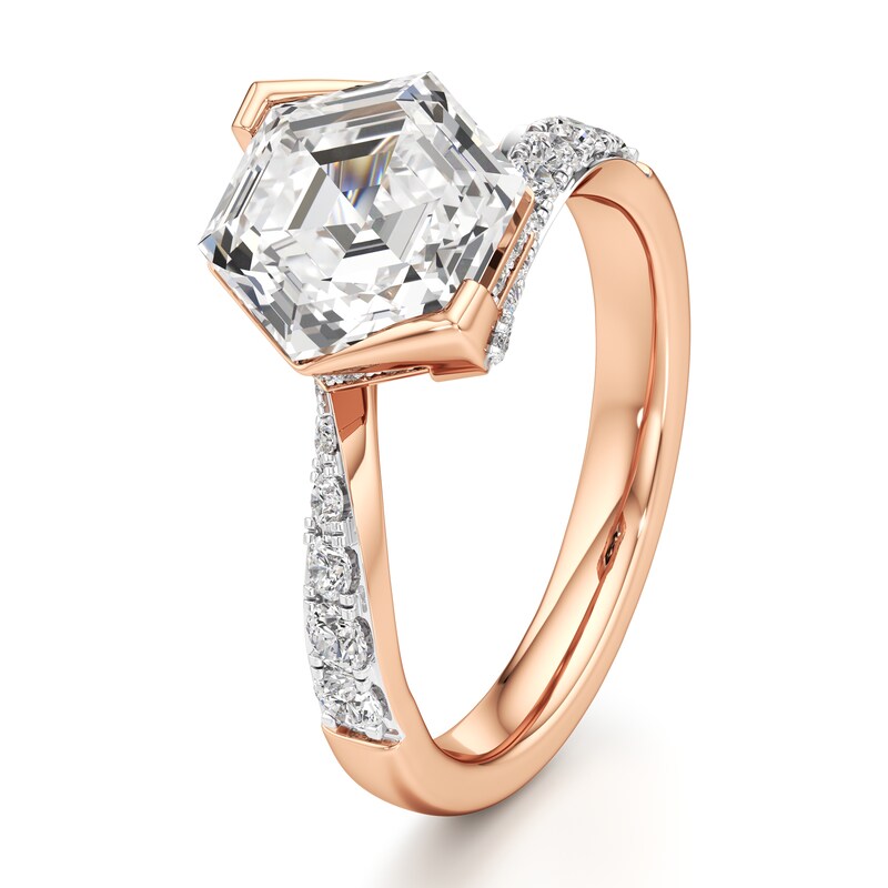 Main Image 4 of J'Lure Hexagon Step-Cut Lab-Grown Diamond Bypass Engagement Ring 3-3/8 ct tw 18K Rose Gold