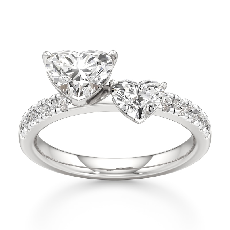 Main Image 1 of J'Lure Heart Brilliant-Cut Two-Stone Lab-Grown Diamond Engagement Ring 1-3/4 ct tw 18K White Gold