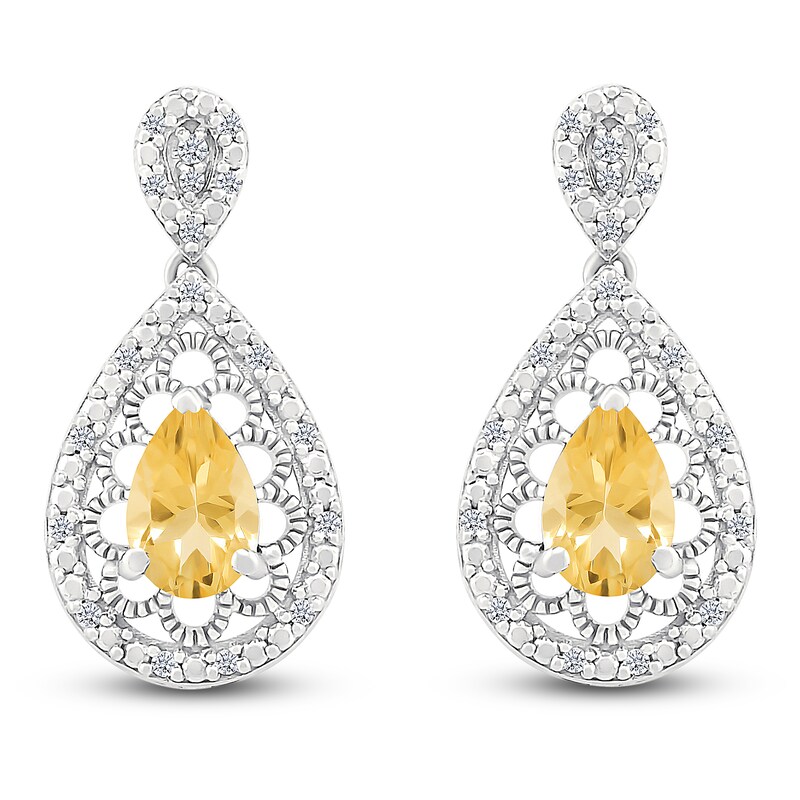 Main Image 1 of Pear-Shaped Natural Citrine & Diamond Dangle Earrings 1/6 ct tw Sterling Silver